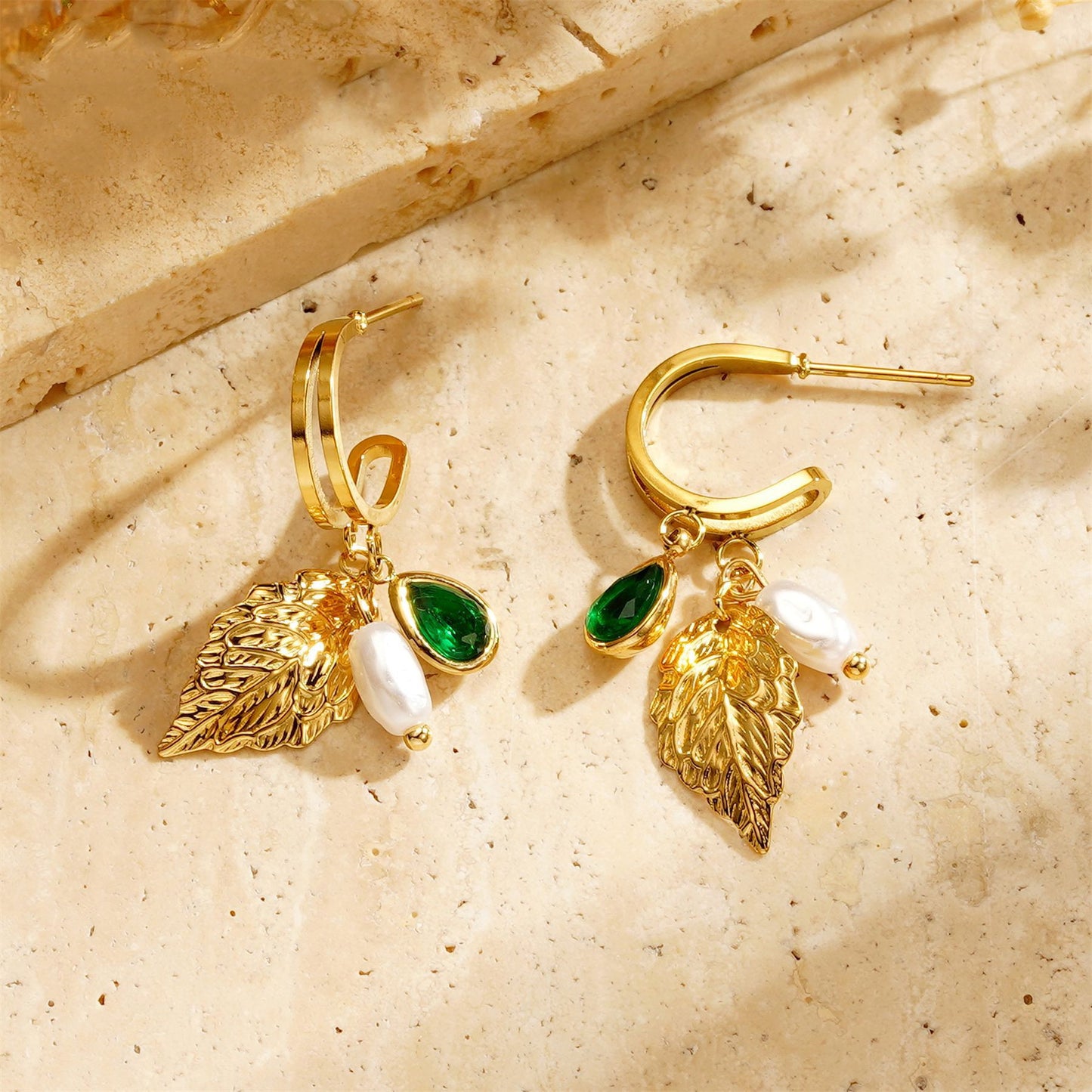 Emerald Leaf Earrings