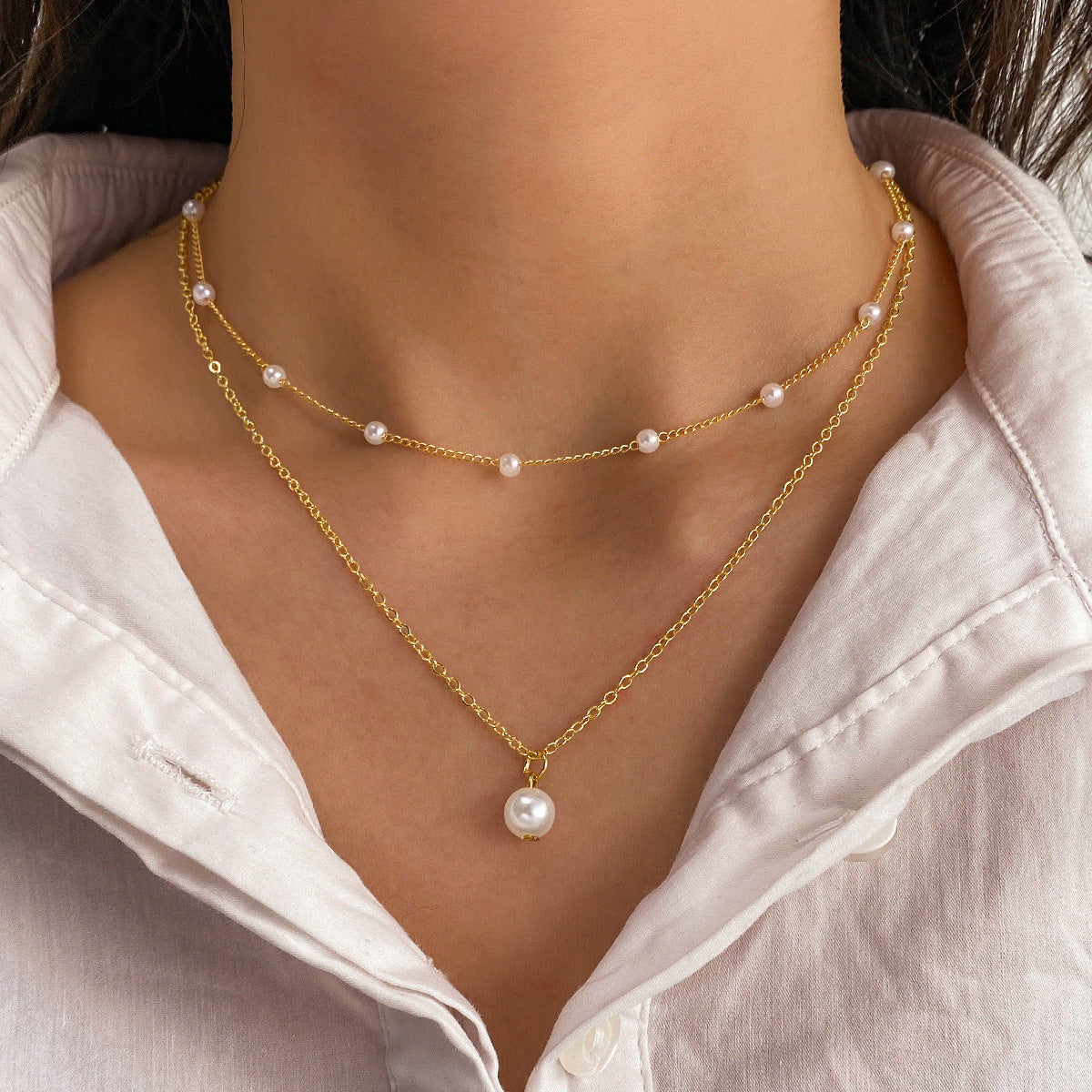 Celeste Pearl Duo Necklace