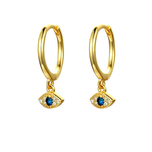 Gold Nazar hoop earrings with blue evil eye charm – Links & Loops Jewellery