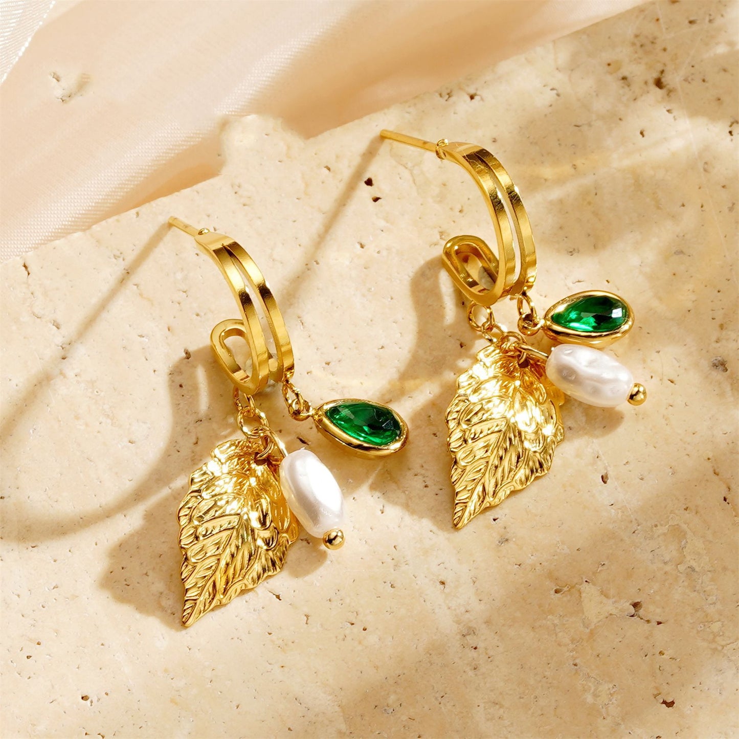 Emerald Leaf Earrings